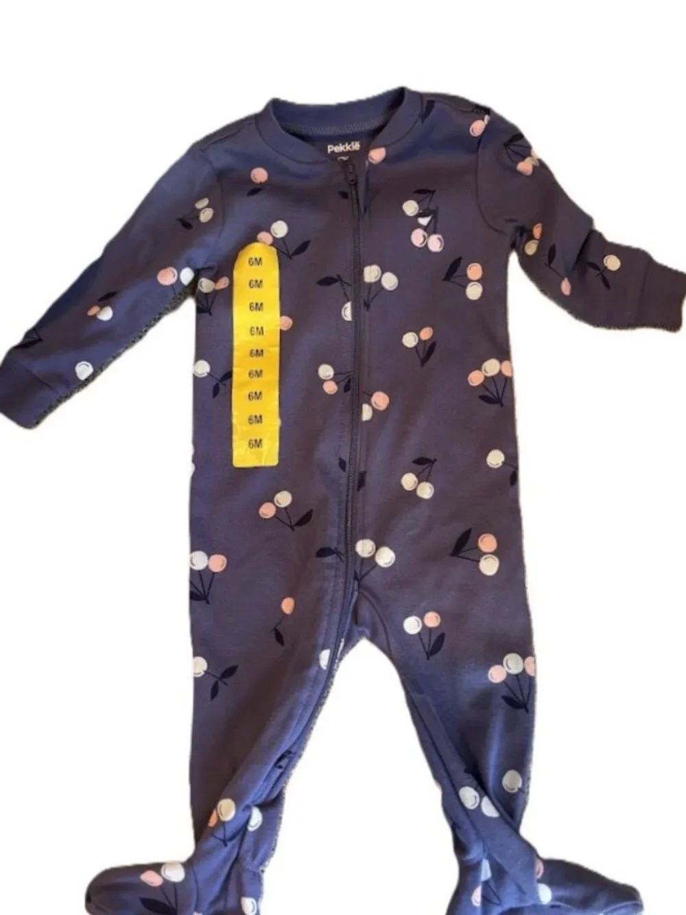 Infant Girl's Pekkle Footed Sleeper 2 Way Zipper Purple with Cherries 6 Mos. New